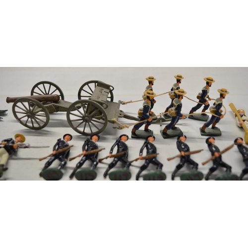 128 - Collection of metal mostly Victorian naval themed figures to include W. Britain's Royal Marine bandm... 