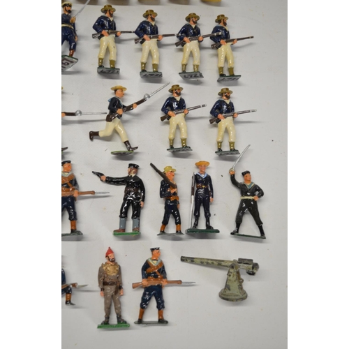 128 - Collection of metal mostly Victorian naval themed figures to include W. Britain's Royal Marine bandm... 