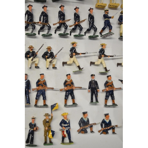 128 - Collection of metal mostly Victorian naval themed figures to include W. Britain's Royal Marine bandm... 