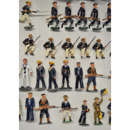 128 - Collection of metal mostly Victorian naval themed figures to include W. Britain's Royal Marine bandm... 