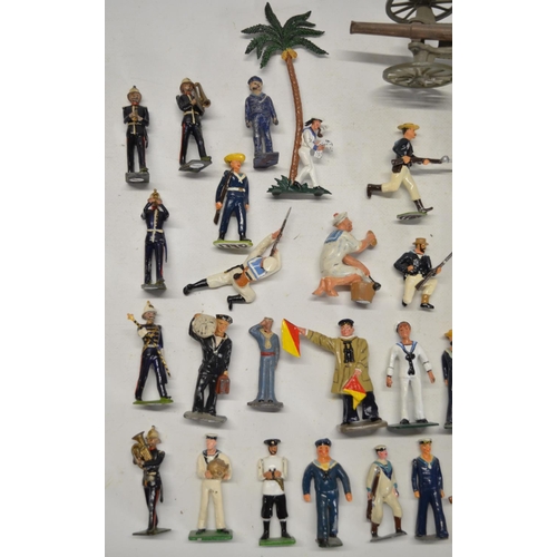 128 - Collection of metal mostly Victorian naval themed figures to include W. Britain's Royal Marine bandm... 