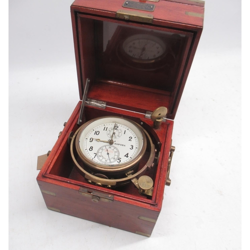 1525 - 20th Century Soviet Era mahogany and brass bound two day ships chronometer, signed 4