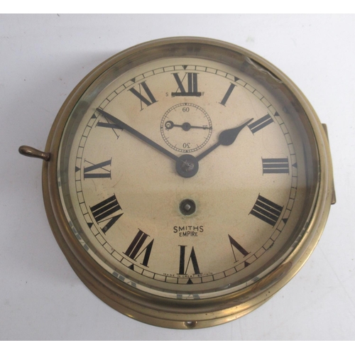 1526 - Smith Empire brass ships bulkhead clock, signed 6