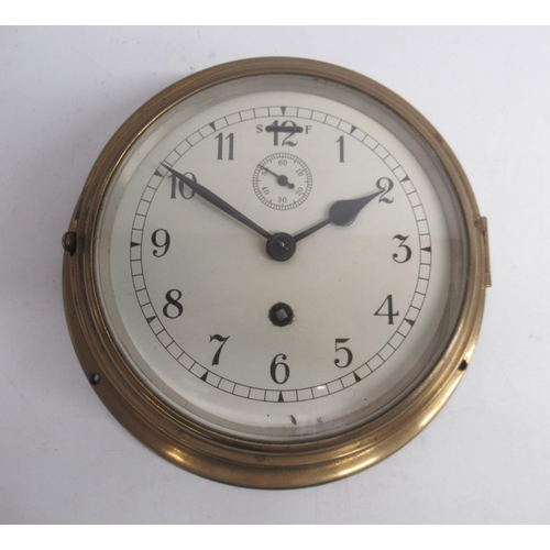 1527 - 20th Century brass ships bulkhead clock, 6 3/4