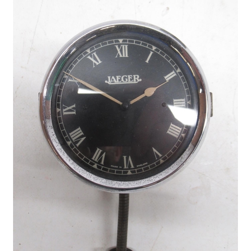 1531 - British Jaeger, Chronos Works, London, 8 day chrome car clock, signed black Roman dial, no. 490885, ... 