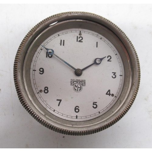 1532 - Smiths 8 day chrome car clock, signed silvered Arabic dial, D9cm and another Smith car clock