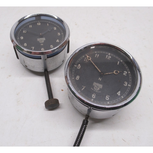 1533 - Smiths 8 day chrome car clock, signed black Arabic dial, no. X38185/748910 and similar Smiths car cl... 