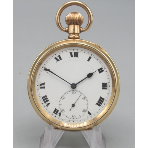 1596 - Buren rolled gold keyless pocket watch, stepped white enamel Roman dial, subsidiary seconds, Denniso... 