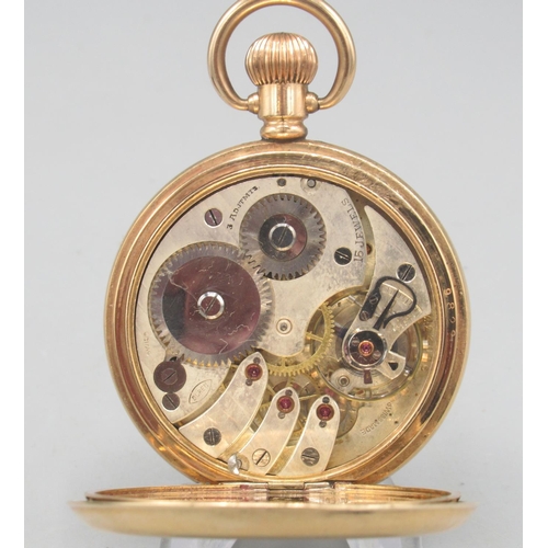 1596 - Buren rolled gold keyless pocket watch, stepped white enamel Roman dial, subsidiary seconds, Denniso... 