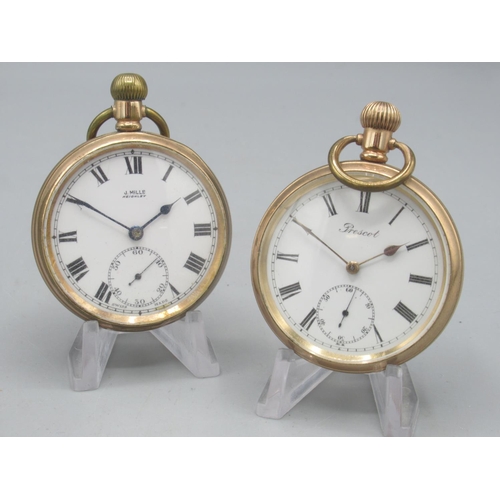 1597 - Lancashire Watch Co. Ltd., Vigil rolled gold keyless pocket watch, signed white enamel Roman dial, s... 