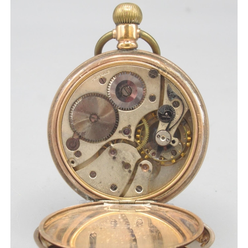 1597 - Lancashire Watch Co. Ltd., Vigil rolled gold keyless pocket watch, signed white enamel Roman dial, s... 