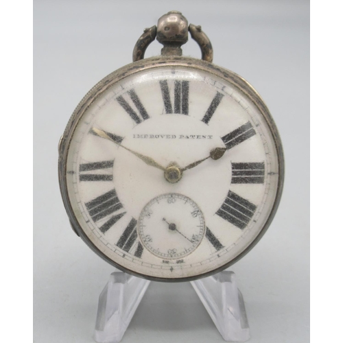 1600 - Joseph Harris, Wolverhampton, Improved Patent silver key wound pocket watch, white enamel Roman dial... 