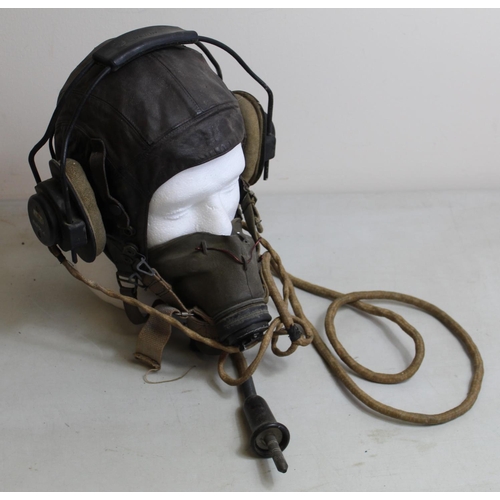 1458 - Early type 22C/450 Air Ministry stamped flying helmet, complete with oxygen mask and headphones/ A/F