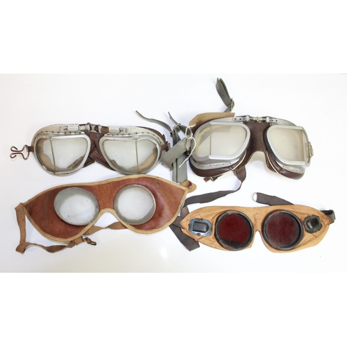 1465 - Four pairs of 20th century aviation goggles including a pair of WWII RAF night adaption goggles