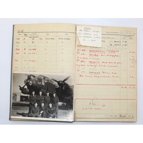 1493 - RAF. Flying Log Book for Sgt Ormesher. First recoding begins 25th September 1944, Ending 30th June 1... 