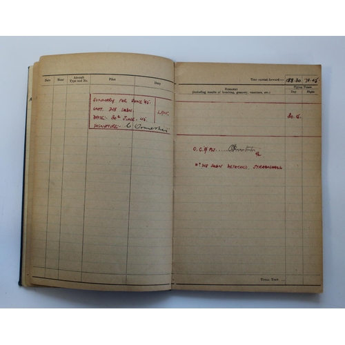 1493 - RAF. Flying Log Book for Sgt Ormesher. First recoding begins 25th September 1944, Ending 30th June 1... 