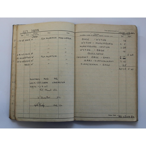 1493 - RAF. Flying Log Book for Sgt Ormesher. First recoding begins 25th September 1944, Ending 30th June 1... 