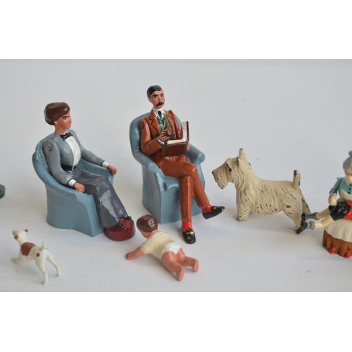 131 - Charming collection of competently home painted small scale metal figures, Victorian era civilians t... 