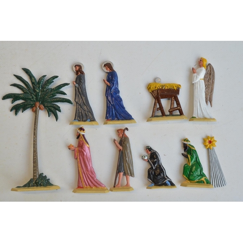 132 - Home painted cast metal flat nativity set from Gebroeder Schnieder of Liepzig Germany (1900-1930), m... 