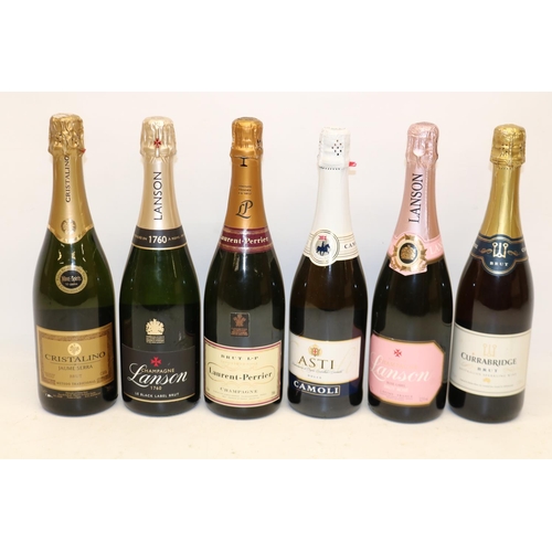 312 - Two bottles Lanson champagne, one bottle Laurent-Perrier champagne, and three bottles of sparkling w... 