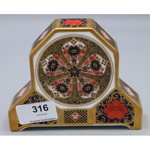 316 - Royal Crown Derby Old Imari 1128 pattern mantle clock, H10.5cm