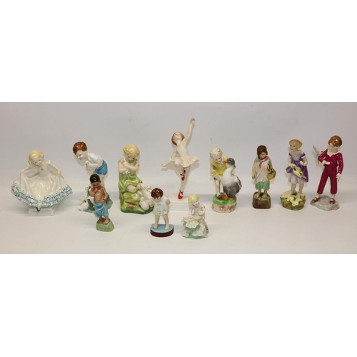 356 - Collection of Freda Doughty Royal Worcester figures of children, incl. My Favourite 3014, Goosie Goo... 