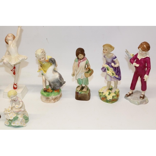 356 - Collection of Freda Doughty Royal Worcester figures of children, incl. My Favourite 3014, Goosie Goo... 