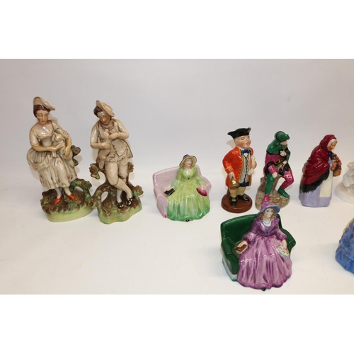 358 - Royal Crown Derby Barn Owl and Thrush Chicks, with boxes; pair of Staffordshire figures of sheep far... 