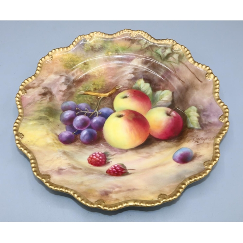 359 - Royal Worcester plate decorated with fruit, painted by T. Lockyer, signed, D22.5cm, A/F