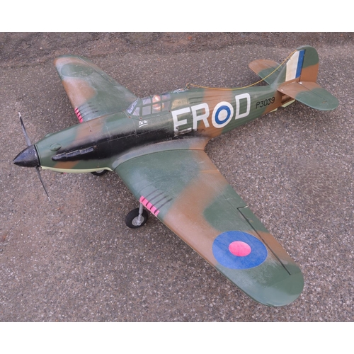 1284 - Large scale petrol powered radio controlled Hawker Hurricane model, scale approx 1/6 (wingspan appro... 