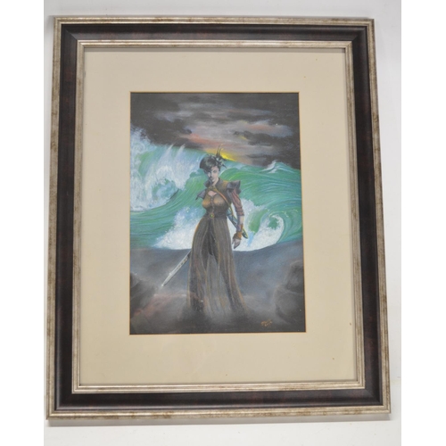 1289 - Original framed pastel sketch of an unknown superhero style character, signed Steve and dated 2000, ... 