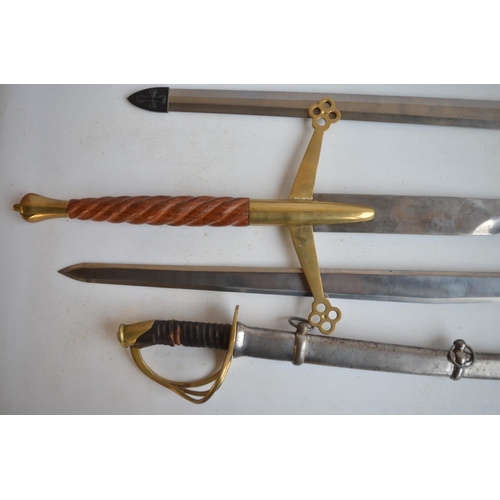 1291 - Five full size replica swords to include a US Civil War style cavalry sword, Excalibur, Sauron's swo... 