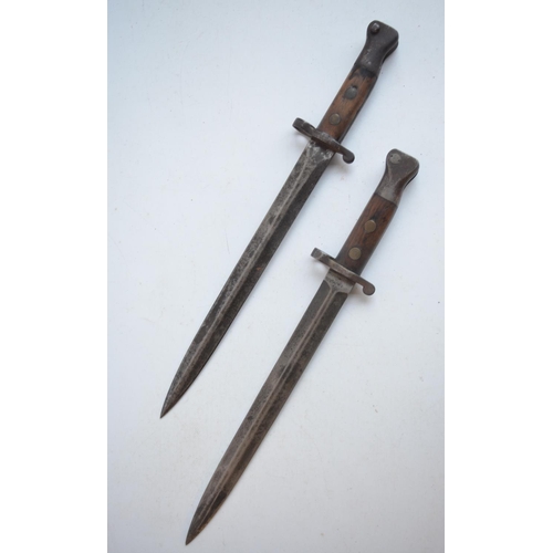 1293 - Two Lee Metford bayonets, one stamped 12/93 Sanderson Sheffield, the other indistinct (VR 2/91?), ov... 