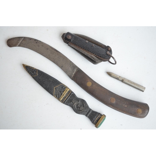 1296 - Vintage marlin spike knife (H.M. Slater, military broad arrow and 1951 stamped to can opener), a vin... 