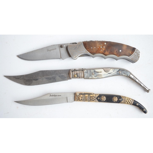 1297 - Three folding pocket knives to include examples by Laguiole and Andufar of Spain, one unmarked