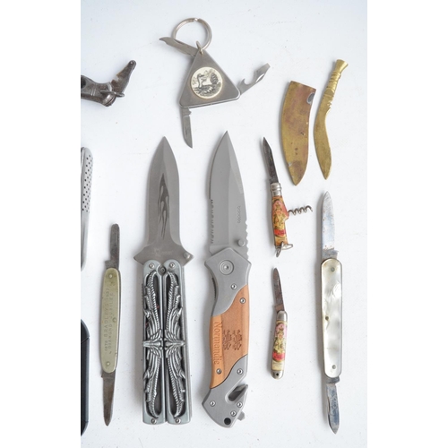 1299 - Collection of pocket knives, multi-tools, cigar cutter, bottle opener, a sharpening stone etc. (22)