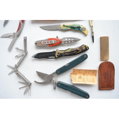 1299 - Collection of pocket knives, multi-tools, cigar cutter, bottle opener, a sharpening stone etc. (22)