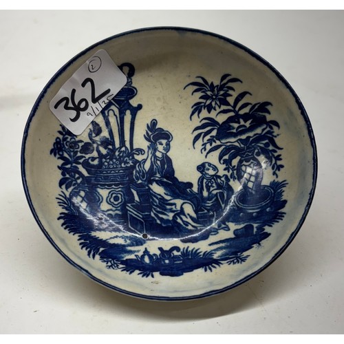 362 - 18th century Worcester porcelain tea bowl saucer transfer printed with the Mother and Child pattern,... 