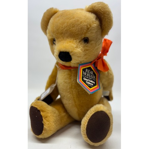 314 - Chad Valley Chiltern blonde mohair teddy bear with orange ribbon and original paper tag, H45cm