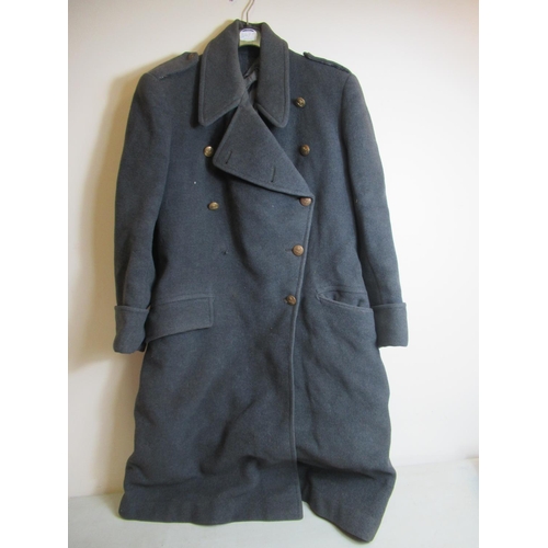 1447 - Two circa mid-century RAF tunics with caps, W45cm. Also with trousers and a RAF great coat, W54cm. (... 