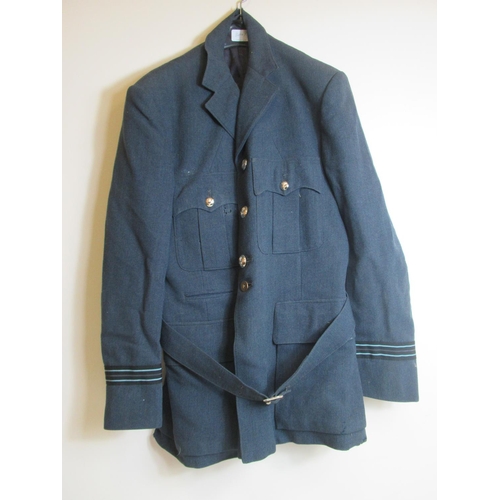 1447 - Two circa mid-century RAF tunics with caps, W45cm. Also with trousers and a RAF great coat, W54cm. (... 