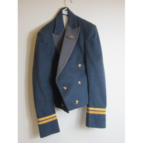 1448 - Circa mid 20th-century RAF tunic, dress jacket, waistcoat and cap, W48cm. (3)