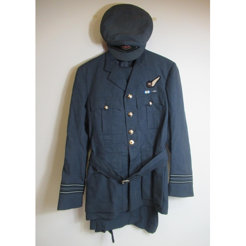 1449 - Two circa mid 20th-century RAF Navigator's tunics and trousers, dress jacket and cap, W50cm. (4)