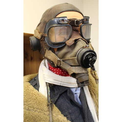 1445 - Full size (6ft) Mannequin in WWII R.A.F. Pilots flight uniform. Leather helmet with goggles, ear pho... 