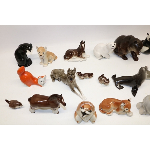 1259 - Collection of Lomonosov ceramic figures of animals, max. H13.5cm, some A/F (21)