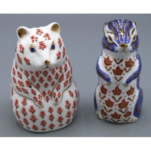 322 - Royal Crown Derby Imari paperweights, Hamster and Chipmunk, both with gold stoppers, max. H11cm (2)