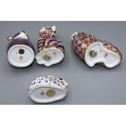 330 - Royal Crown Derby paperweights, comprising Walrus, Cat and Rabbit with gold stopper, and Koala Bear ... 