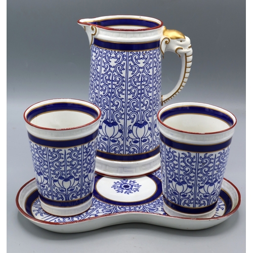 337 - Royal Worcester blue and white Royal Lily pattern lemonade set, comprising jug with elephant handle,... 