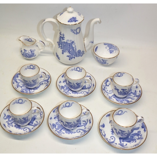 338 - Royal Worcester Blue Dragon pattern coffee set, comprising coffee pot, six cups and saucers, sugar b... 