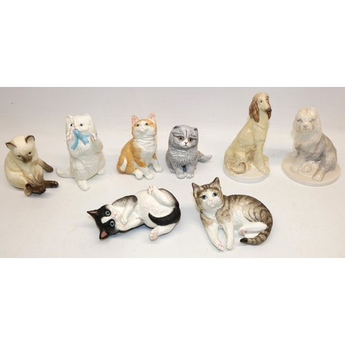 339 - Royal Worcerster, six kitten figures, Afghan Hound, and an English Sheepdog, max. H15cm (8)